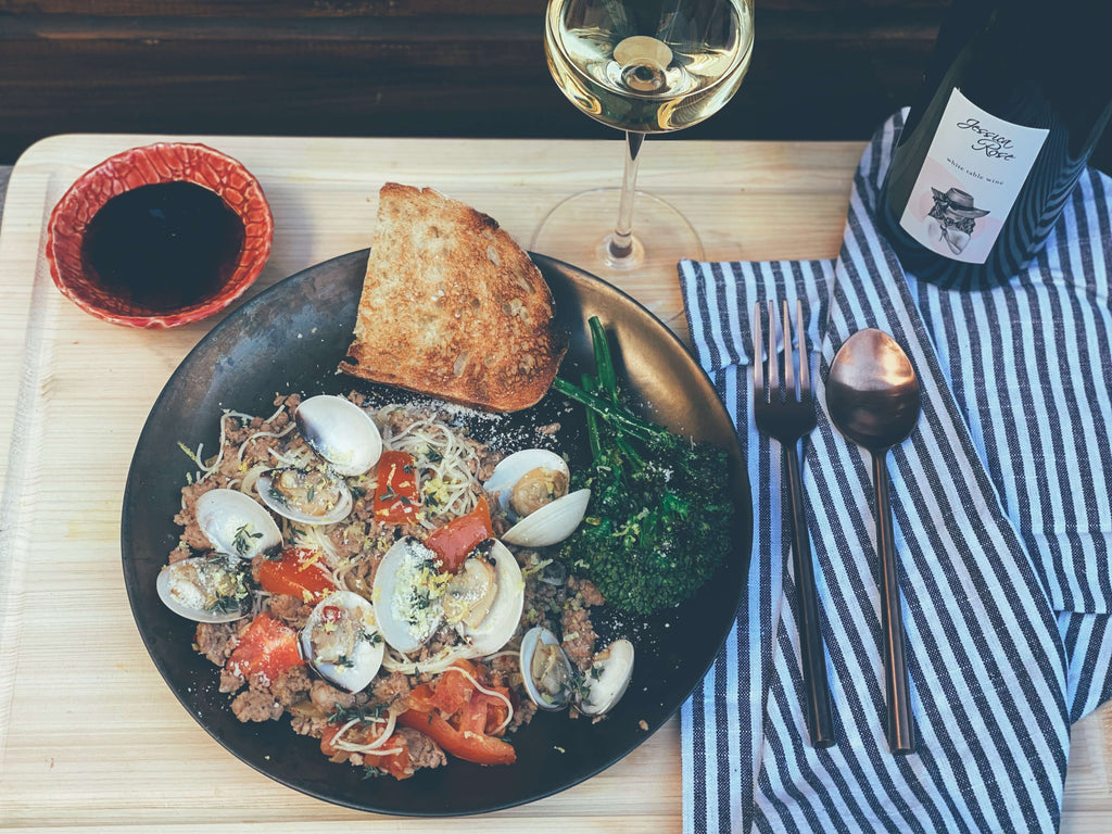Hot Italian Sausage & Clams in a white wine sauce